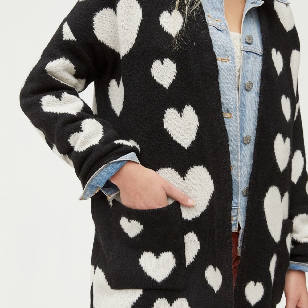 Anthropologie Heart Patterned Black and White Cardigan